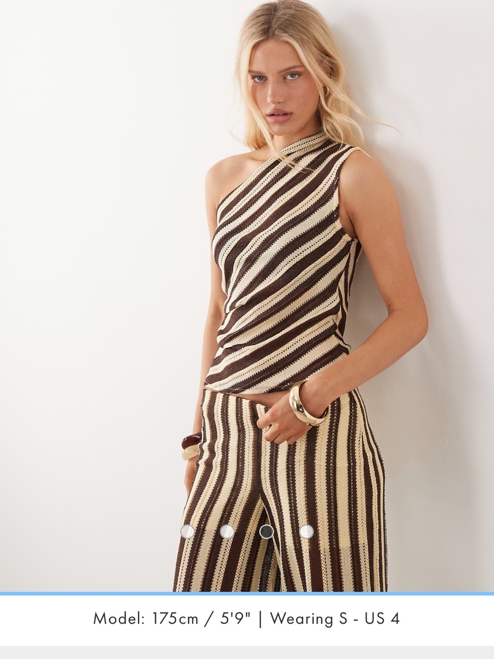 Mango One-Shoulder Striped Knit Jumpsuit - Cream & Brown